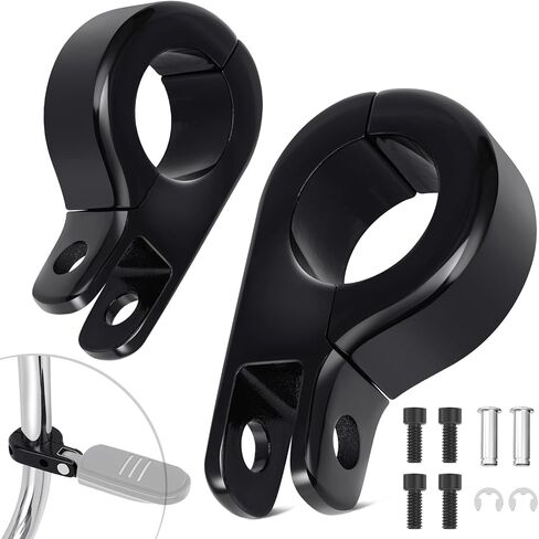 Benlari Highway Pegs P-Clamp Mount Kit، A3 أوتاد قدم دراجة نارية فولاذية مناسبة لقضبان التصادم 1 بوصة و1.25 بوصة مشبك دعامة للقدم متوافق مع Harley Touring Electra Road King Road Glide (أسود) in Kuwait