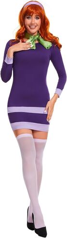 Women's 5pcs Halloween Costume Long Sleeve Bodycon Purple Mini Dress with Wig in Saudi Arabia