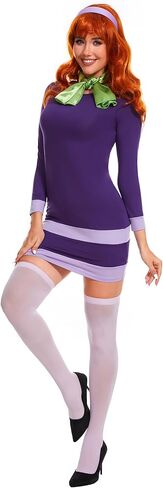 Women's 5pcs Halloween Costume Long Sleeve Bodycon Purple Mini Dress with Wig in Saudi Arabia