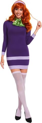 Women's 5pcs Halloween Costume Long Sleeve Bodycon Purple Mini Dress with Wig in Saudi Arabia