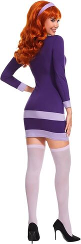 Women's 5pcs Halloween Costume Long Sleeve Bodycon Purple Mini Dress with Wig in Saudi Arabia