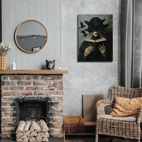 Dark Academia Canvas Wall Art Gothic Victorian Woman Reading Book Wall Decor Picture Moody Dark Crow Aesthetic Poster Print for Gallery Living Room Bedroom Home Decoration 12x16in in Saudi Arabia