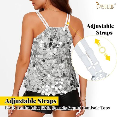 المرأة الترتر تانك القمم موضة بلا أكمام الخامس الرقبة بروتيل التألق Strappy الرسن قميص لحفلة عيد الميلاد الحفلة وتتسابق in Saudi Arabia