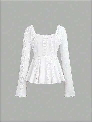 SOLY HUX Women's Peplum Tops Long Sleeve Babydoll Shirts Y2k Cute Tie Front Sweetheart Neckline Top in Kuwait