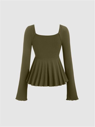 SOLY HUX Women's Peplum Tops Long Sleeve Babydoll Shirts Y2k Cute Tie Front Sweetheart Neckline Top in Saudi Arabia