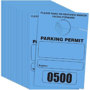 Better Office Products Parking Permit Hang Tags, 500 Pack, Temporary Parking Passes, Bulk Pack, Custom Passes Numbered 1-500, 3.15" x 4.75" Placards for Rearview Mirror (Blue)