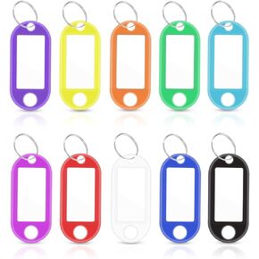 50 Pack Plastic Key Tags with Blank Paper Labels & Transparent Window & Split Ring Key Rings with Label Assorted Colors Key Id Label Tag Key Chain Tags Key Identifiers for Luggage Name (10 Colors)
