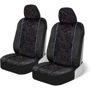 BDK Black Maui Car Seat Covers for Front Seats, 2 Pack – Tropical Pattern Front Seat Cover Set with Matching Headrest, Sideless Design for Easy Installation, Fits Most Car Truck Van and SUV