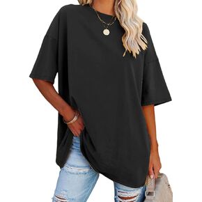 YEXIPO Women's Oversized T Shirts Summer Short Sleeve Loose Fit Casual Crewneck Plain Tunic Tops