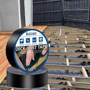 Butizone Joist Tape for Decking, 2" x 50' Butyl Joist Tape, Black Waterproof, Anti-Corrosion, Self-Adhesive Deck Joist Flashing Tape for Deck, Joists, Beams Protection, 8 Rolls