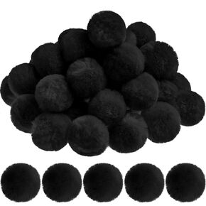Acrylic Black Pompom Balls Halloween Costume Pom Poms Fluffy Black Pompoms Large Crafts Pom Balls Fuzzy Soft Pom Pom Balls for DIY Crafts Halloween Costume Decorations, 2 Inch (30)