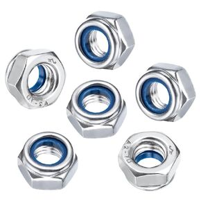M5 Nylon Insert Lock Nut 25 Pieces Stainless Steel Hex Nylon Anti-Loosening Self Locking Nut for Industrial Building Fasteners