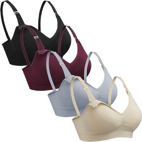 GXXGE 4Pack Womens Deep-V Seamless Sleep Nursing Bra for Breastfeeding Clip Down Maternity Bras