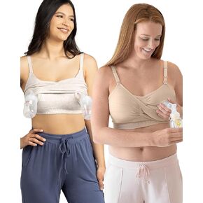 Kindred Bravely 2-Pack Hands Free Pumping Bra & Sleep Pumping Bra Bundle (Beige & Oatmeal Heather, Large)