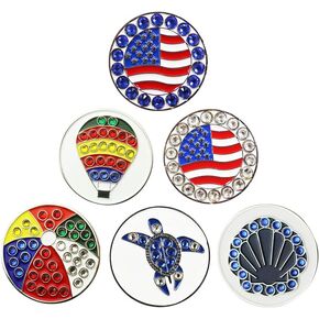 PINMEI Crystal Golf Ball Marker USA Flag Markers for Women Golfer (Pack of 3/6)