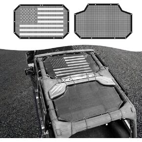 RT-TCZ JKU Sun Shade Mesh Bikini Freedom Top Cover Sunshade Provides UV Sun Protection for Jeep Wrangler 2007-2018 JK Unlimited 4 Door Front & Rear, 2 Pieces (US Flag)