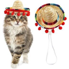 Glodecart Sombrero قبعة القط للقطط المكسيكية فييستا، قبعة سمبريرو مكسيكية صغيرة لسينكو دي مايو لوازم الحفلات مضحك النمط المكسيكي قبعة أغطية الرأس للحيوانات الأليفة الصغيرة جرو القط زي لطيف سمبريرو للقطط