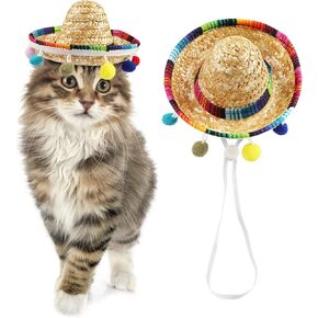 Glodecart Sombrero Cat Hat for Cats Mexican Fiesta, Mini Mexican Sombrero Hat for Cinco de Mayo Party Supplies Funny Mexican Style Hat Headwear for Small Pet Puppy Cat Costume Cute Sombrero for Cats