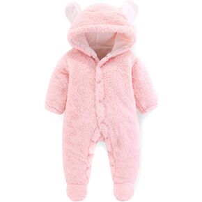 Tianhaik Baby Boy Girl Cute Bear Fleece Hooded Romper Snowsuit Infant Warm Fleece Jumpsuit
