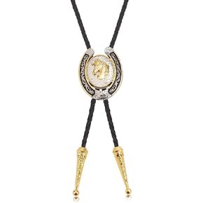 WEBEEDY Bolo Tie Cowboy Necktie Western Leather Wedding Tie Turquoise Bolo Tie Necklace Golden Horse Bolo Tie Pendant Costume Accessories for Men Women Boys Shirt, Suit, Leisure Clothes