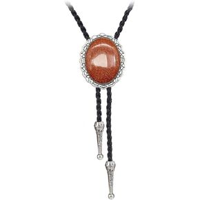 JPJZY BRBAM Celtic Style Natural Stone Bolo Tie Elegant Oval Gemstone Pendant Leather Necktie for Men and Women