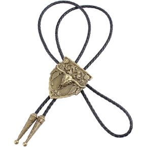 American Bull Head Bolo Tie with Antique Gold Finished Necklace