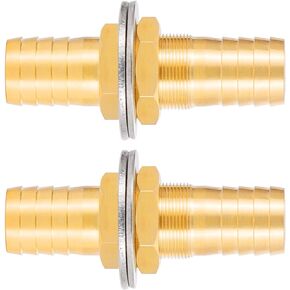 5/16"Brass Hose Barb Thru-Bulk Bulkhead Fitting,Straight Hex Union Fitting for Air Water Fuel 2 Pcs
