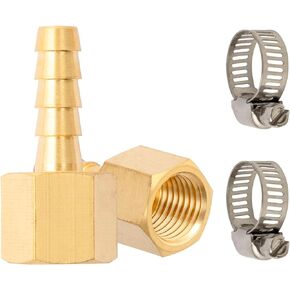 SUNGATOR 3/8'' Barb to 1/4'' NPT Female Brass Hose Barb Fitting, 1/4 Inch NPT Female x 3/8 Inch Barb Adapter, Brass Barbed Hose Connector with 2 Hose Clamps (12 PCS)