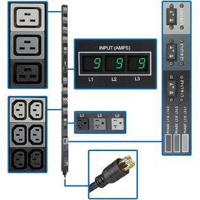 Tripp Lite Metered PDU, 30A, 48 Outlets (36 C13, 6 C19, 6 5-15/20R), 208/120V, L21-30P, 0U Vertical Rack-Mount Power, TAA (PDU3MV6L2130)