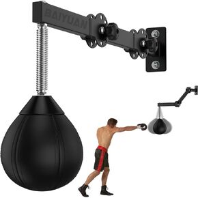 Speed Bag Boxing Punching Bag, Wall Mount Height Adjustable & Fold Speed Bags for Boxing, Wall Bracket Boxing Reflex Ball, Boxing Bag as Adults Teens and Kids, Fits Home Gym Workout, Black