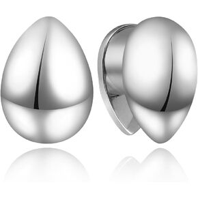 Casvort 2 PCS Hypoallergenic 0G-1" Elegant Teardrop Ear Tunnels Plugs 316 Surgical Stainless Steel Fashionable Ear Gauges Body Piercing Jewelry for Wedding