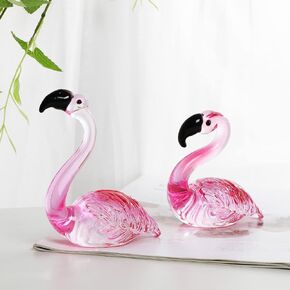 JATYFING 2pcs Crystal Flamingo Statue Handmade Glass Paperweight Decoration Home Decoration, Wedding, Birthday Gift, Valentine's Day Gift(Pink)