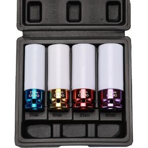 EMENTOL 4PCS 1/2" Drive Thin-Walled Impact Drive Lug Nut Socket Set, CR-MO, Metric, Protective Wheel Impact Socket Set-17mm, 19mm, 21mm, 22mm