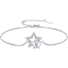 سوار من الفضة الإسترلينية عيار 925 من كينغز مع زركون مكعب مرصوف بنجمة مزدوجة، هدايا مجوهرات للفتيات والنساء في أعياد الميلاد in Kuwait