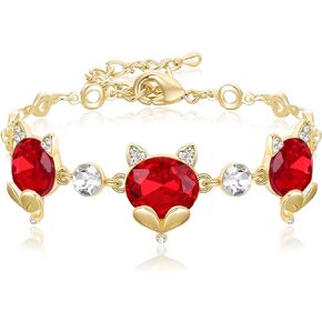 EleQueen 14K Gold Plated Rhinestone Crystal Fox Bracelet, Cute Head Fox Jewelry Link Bracelets for Women Girls Fox Lovers