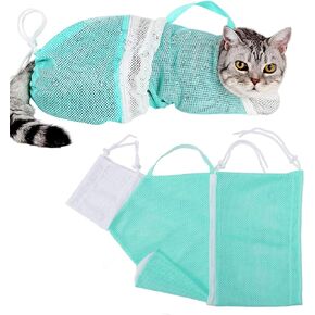 Adjustable Cat Bathing Bag, Puppy Dog Pet Cleaning Shower Net Bag, Anti-bite & Anti-Scratch Cat Bath Washing Restraint Bag, Breathable Mesh Cat Grooming Bag (Green)