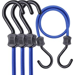 Yuxh Large Hook Bungee Cords 27",Universal Length for 24"-30" Bungee Cords with Hooks,4 Pcs Blue