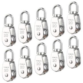 AUHOKY 10Pcs M20 Single Pulley Block(20mm), AUHOKY 304 Stainless Steel Hanging Wire Pulley Roller, Swivel Lifting Wire Rope Cable Towing Wheel - Loading 75kg/165lbs