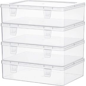Katfort Small Storage Containers, 4 Packs Rectangular Plastic Storage Box with Lid 7.1''×4.6''×1.2'', Clear Containers for Storage, Beads, Crafts Accessories