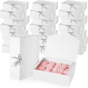 Colarr 24 Pcs White Gift Boxes with Lids 12 x 9 x 4'' White Boxes for Gifts Wedding Bridesmaid Box Baby Shower Favor Boxes for Packaging Present Crafting Wedding Birthday Christmas Party, with Ribbons