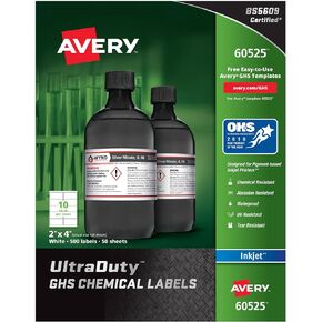 Avery UltraDuty GHS Chemical Labels for Pigment Inkjet Printers, Waterproof, UV Resistant, 2x4,500Pk (60525)