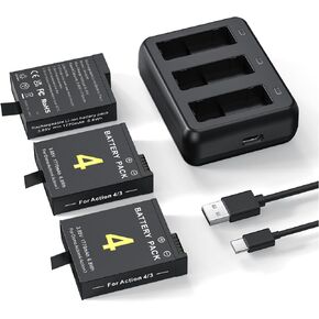 3 Packs 1770mAh Replacement Batteries for DJI Osmo Action 3, Action 4, with Three-Channel Design Battery Charger, Fast Charge Hub, Action 4 Accessories