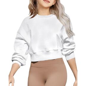 Joywayco Girls Crew Neck Long Sleeve Cropped Sweatshirts Cute Loose Fit Pullover Tops