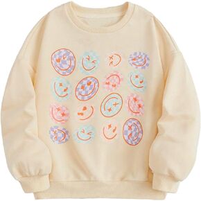 SOLY HUX Girl's Graphic Print Round Neck Sweatshirt Long Sleeve Drop Shoulder Pullover Tops