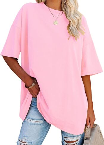 YEXIPO Women's Oversized T Shirts Summer Short Sleeve Loose Fit Casual Crewneck Plain Tunic Tops in Saudi Arabia