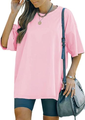 YEXIPO Women's Oversized T Shirts Summer Short Sleeve Loose Fit Casual Crewneck Plain Tunic Tops in Saudi Arabia