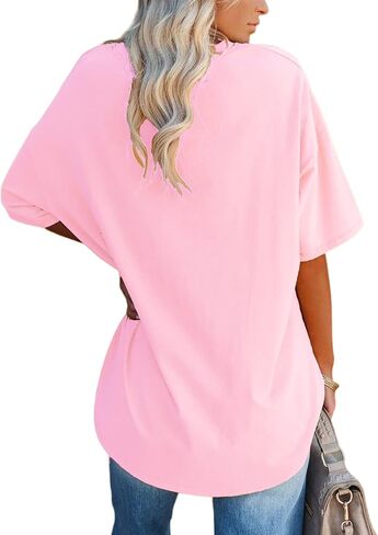 YEXIPO Women's Oversized T Shirts Summer Short Sleeve Loose Fit Casual Crewneck Plain Tunic Tops in Saudi Arabia