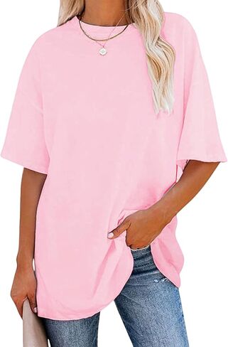 YEXIPO Women's Oversized T Shirts Summer Short Sleeve Loose Fit Casual Crewneck Plain Tunic Tops in Saudi Arabia