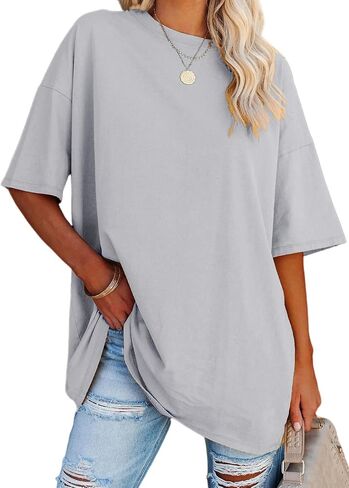 YEXIPO Women's Oversized T Shirts Summer Short Sleeve Loose Fit Casual Crewneck Plain Tunic Tops in Saudi Arabia