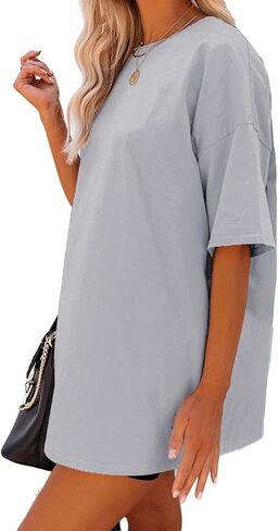 YEXIPO Women's Oversized T Shirts Summer Short Sleeve Loose Fit Casual Crewneck Plain Tunic Tops in Saudi Arabia
